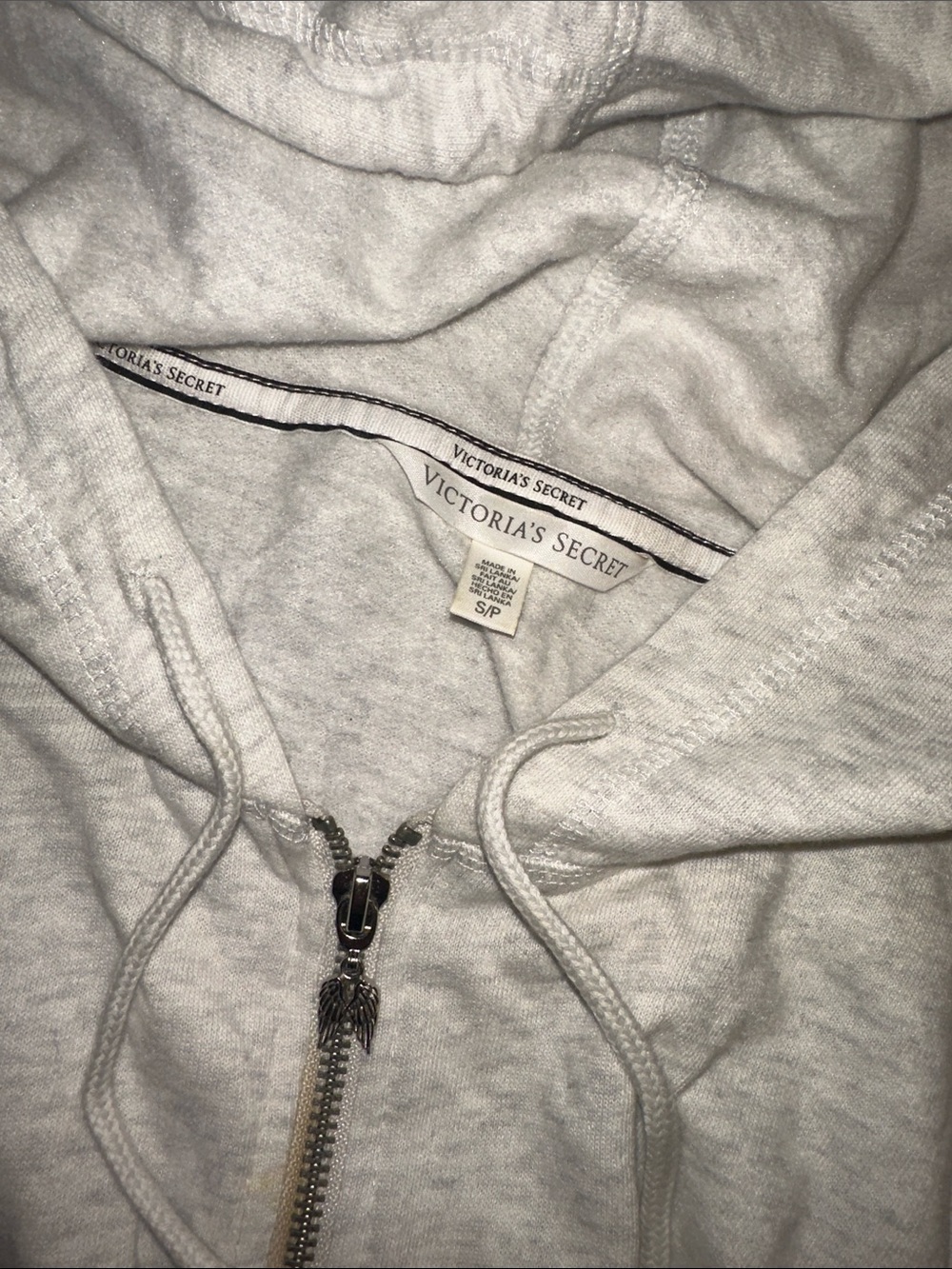 Victoria’s Secret Light Heather Gray Hoodie with Pink Sequin Angel Wings